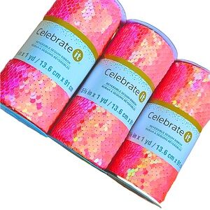 NWT Set of 3 Coral colored reversible sequin ribbons